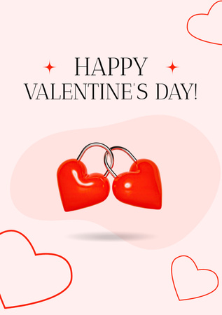 Plantilla de diseño de Valentine's Day Greeting with Heart Shaped Locks on Pink Postcard A5 Vertical 