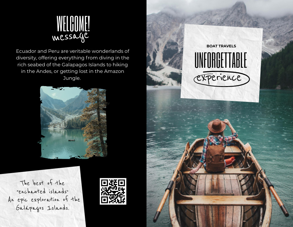 Platilla de diseño Boat Tours Offer with Mountain Landscape Brochure 8.5x11in Bi-fold