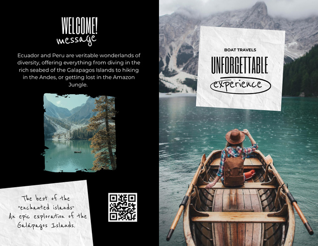 Ontwerpsjabloon van Brochure 8.5x11in Bi-fold van Boat Tours Offer with Mountain Landscape