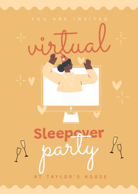 Exciting Announcement of Virtual Sleepover Party With Illustration Invitation Design Template