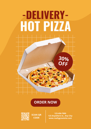 Hot Pizza Delivery Discount Announcement Poster Design Template