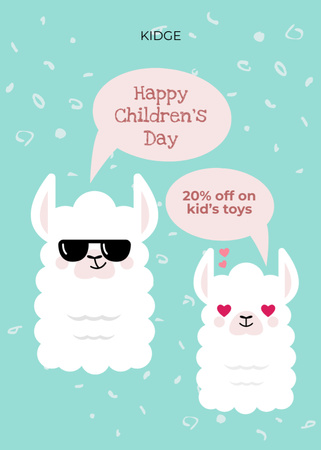 Plantilla de diseño de Children's Day Greeting With Toys Sale Offer in Blue Postcard 5x7in Vertical 
