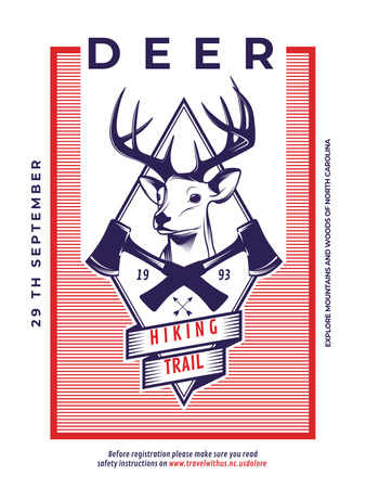 Hiking Trail Ad Deer Icon in Red Poster US Design Template