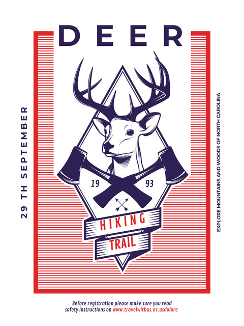 Hiking Trail Ad Deer Icon in Red Poster US Šablona návrhu