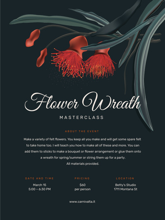 Masterclass of Flower Wreath making Annoucement Poster US – шаблон для дизайна
