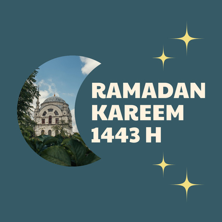 Congratulations on Ramadan with Mosque on Blue Instagram Design Template