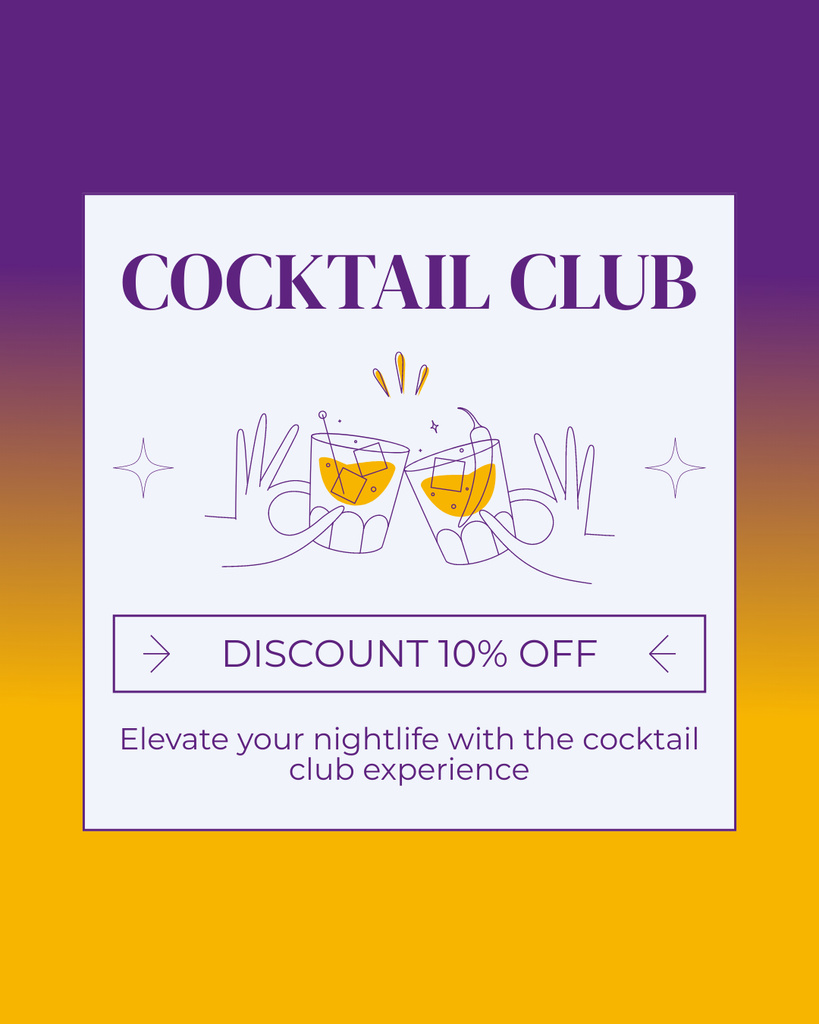 Announcement of Discount on Drinks at Cocktail Club Instagram Post Vertical tervezősablon