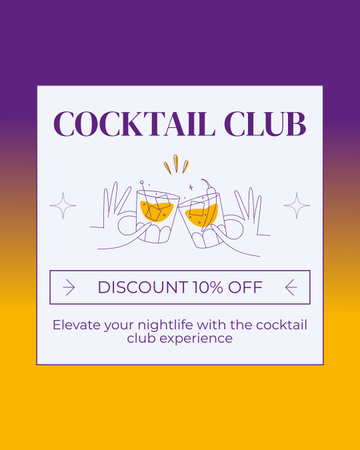 Ανακοίνωση Έκπτωσης σε Ποτά στο Cocktail Club Instagram Post Vertical Πρότυπο σχεδίασης