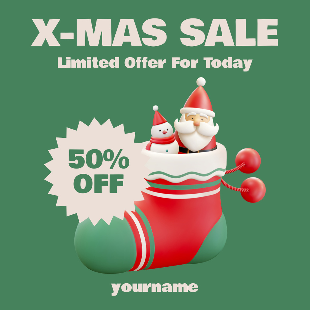 Ontwerpsjabloon van Instagram AD van Christmas One Day Sale Offer