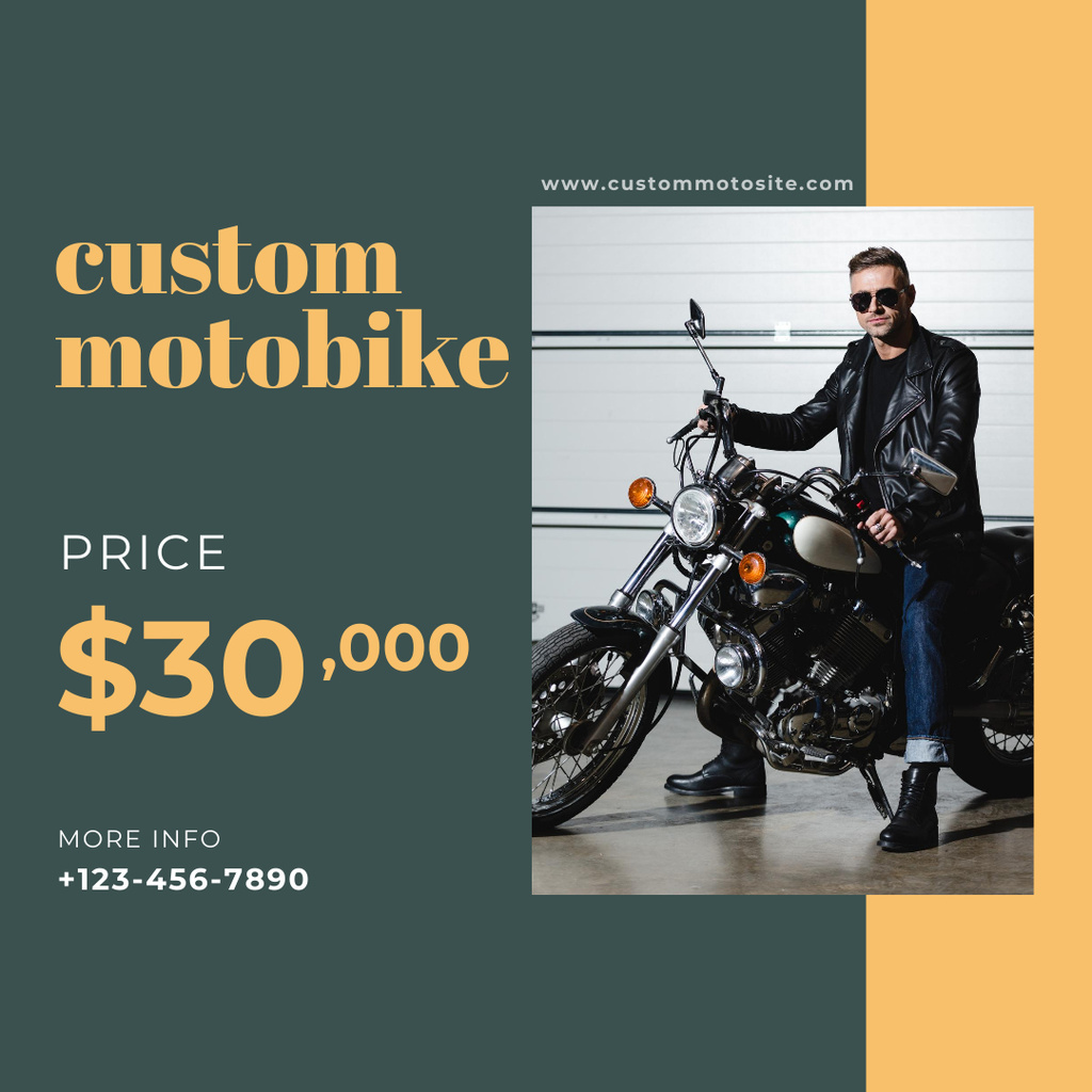 Designvorlage Advertisement of New Motobike with Brutal Man für Instagram