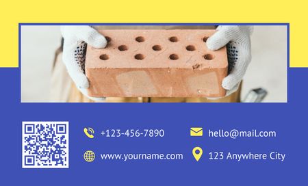Houses Building and Restoration Proposition on Blue and Yellow Business Card 91x55mm Design Template