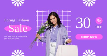 Fashion Spring Sale with Woman with Bouquet of Flowers Facebook AD Design Template