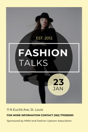 Platilla de diseño Fashion Talks Announcement with Stylish Woman in Hat Flyer 4x6in