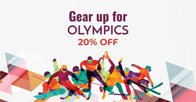 Modèle de visuel Winter Olympics Announcement with Sportsmen - Facebook AD
