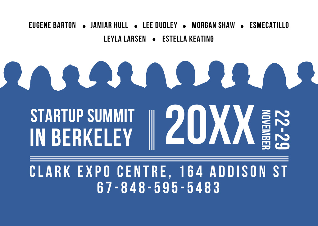 Startup Summit Announcement Businesspeople Silhouettes Postcard tervezősablon