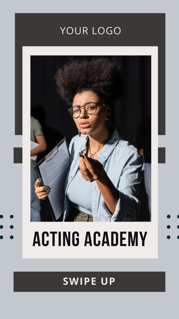 Emotional African American Actress at Rehearsal Instagram Story Design Template