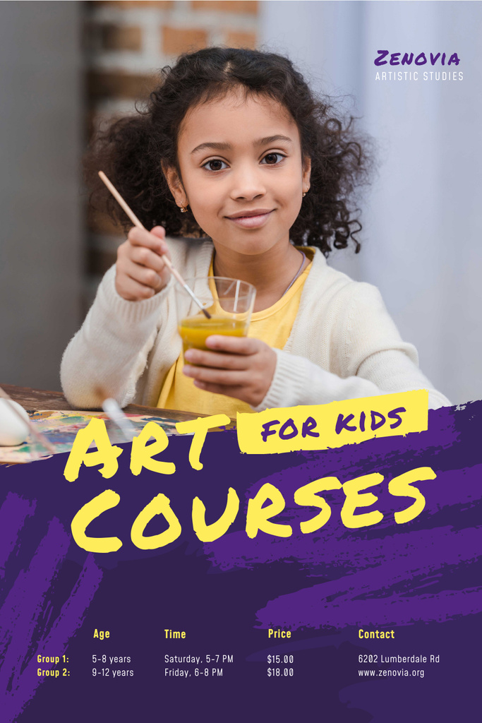 Painting Courses with Girl Holding Brush Pinterest tervezősablon
