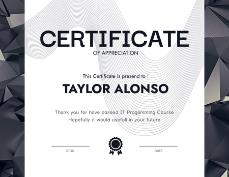 Apreciação pela aprovação no curso de programação de TI Certificate Modelo de Design