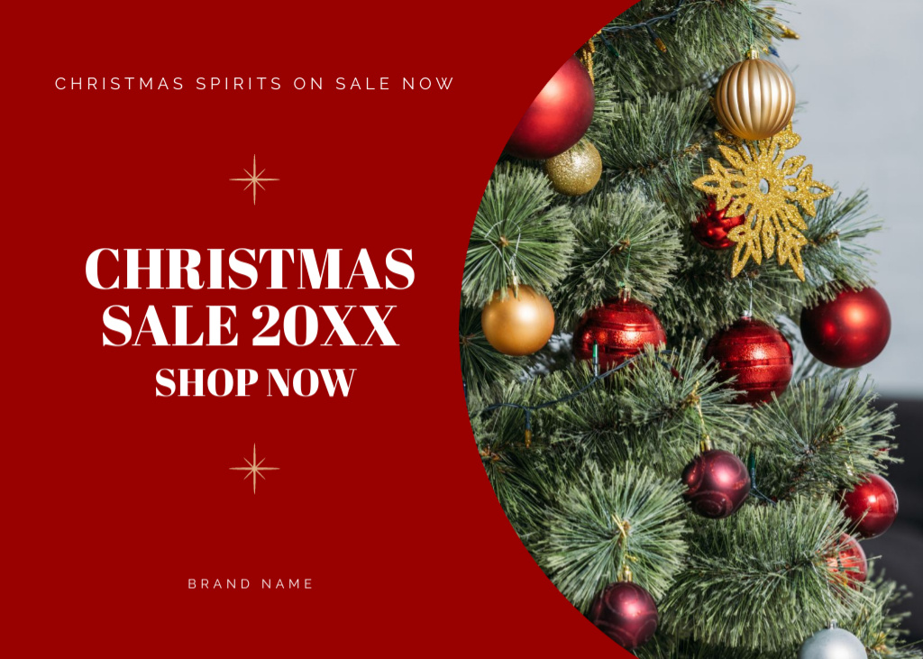 Christmas Holiday Sale Offer With Tree And Baubles Postcard 5x7in – шаблон для дизайну
