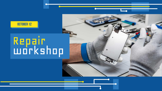 Repair Workshop Announcement with Technician FB event cover Design Template