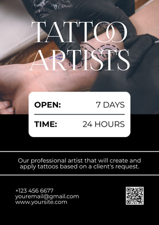 Oferta de serviço 24 horas por dia para tatuadores profissionais Poster Modelo de Design