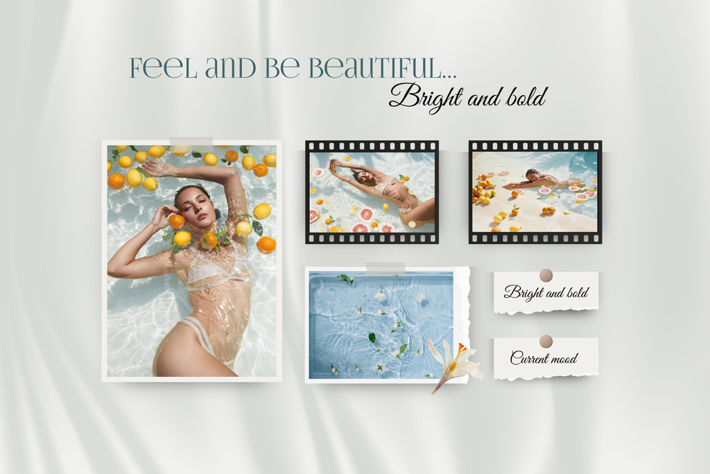 Self Love Inspiration with Young Woman in Pool Mood Board Design Template