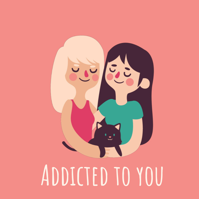 Designvorlage Two Girls Hugging Cat für Animated Post