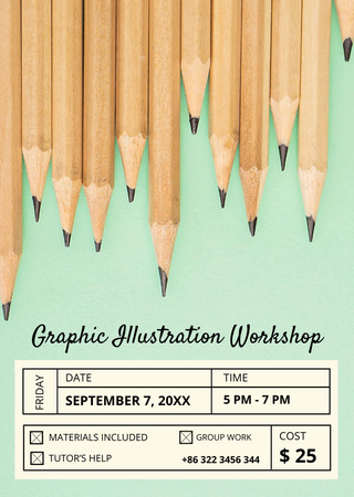Illustration Workshop Graphite Pencils on Blue Flyer A6 Design Template