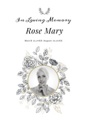 Funeral Ceremony Announcement with Photo of Woman in Floral Wreath
