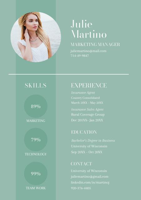 Marketing Manager Work Experience Resume tervezősablon