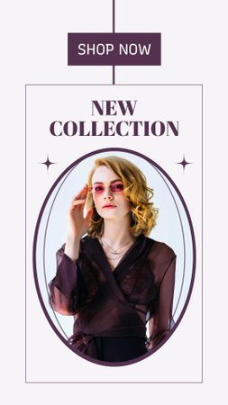 Plantilla de diseño de New Collection Ad with Woman in Stylish Sunglasses Instagram Story 