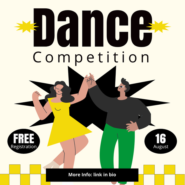 Announcement of Dance Competition with Illustration of Dancing Couple Instagram Design Template