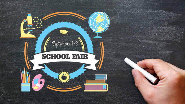 Back to School Fair Announcement With Chalkboard FB event cover Modelo de Design