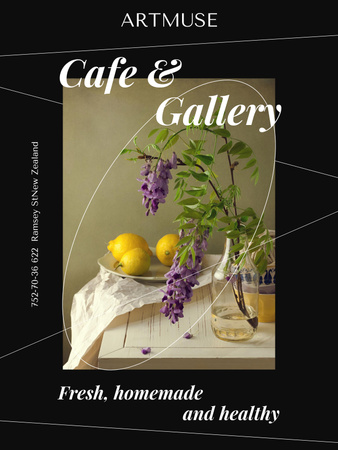 Pozvánka do kavárny a galerie umění s krásným obrazem Poster US Šablona návrhu