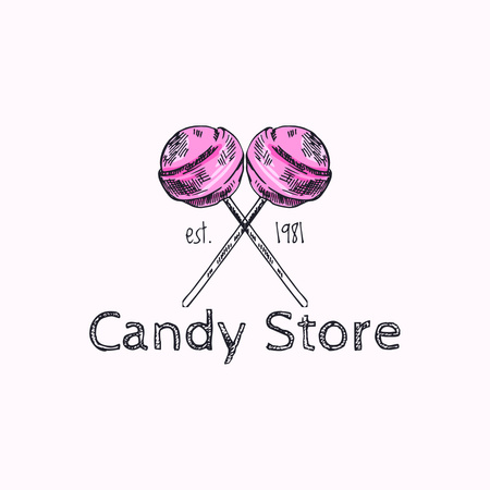 Candy Store Ad with Lollipops Logo 1080x1080px Modelo de Design