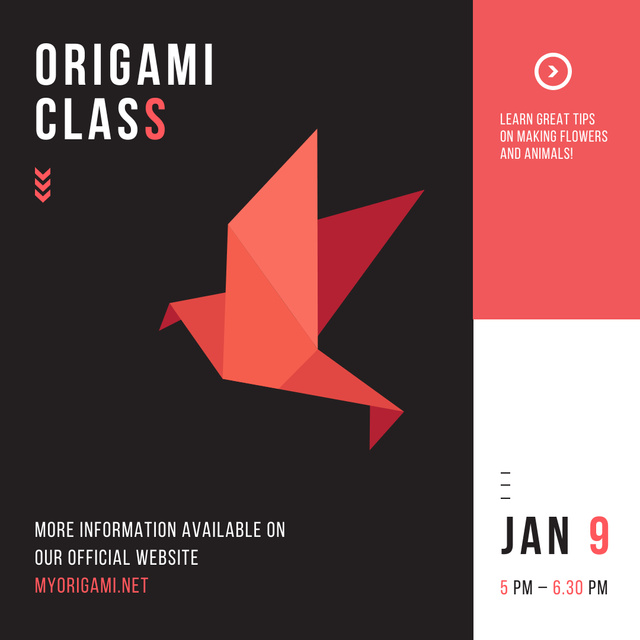 Origami class with Paper Bird Instagram Tasarım Şablonu