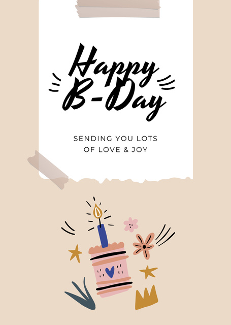 Birthday Greeting With Cake And Wish Postcard A6 Vertical Design Template