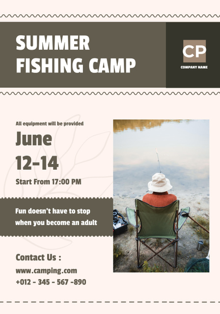Summer Fishing Camp Ad In June Poster 28x40in – шаблон для дизайна