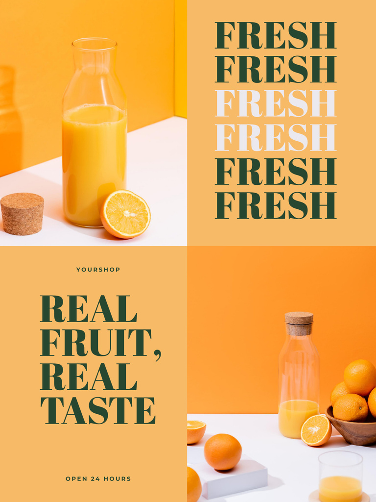 Ontwerpsjabloon van Poster US van Grocery Store Ad with Freshly Squeezed Juice