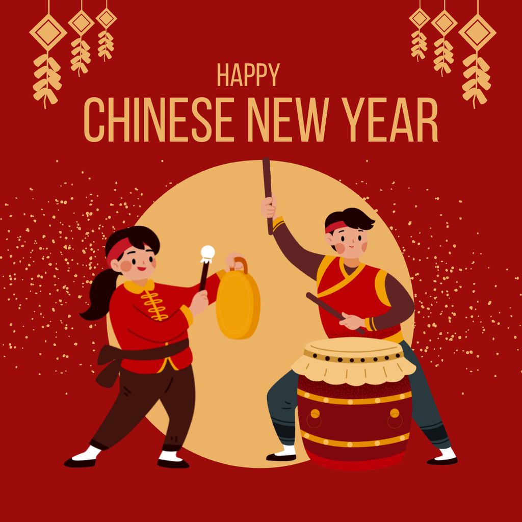 Chinese New Year Celebration with Musicians Instagram Design Template