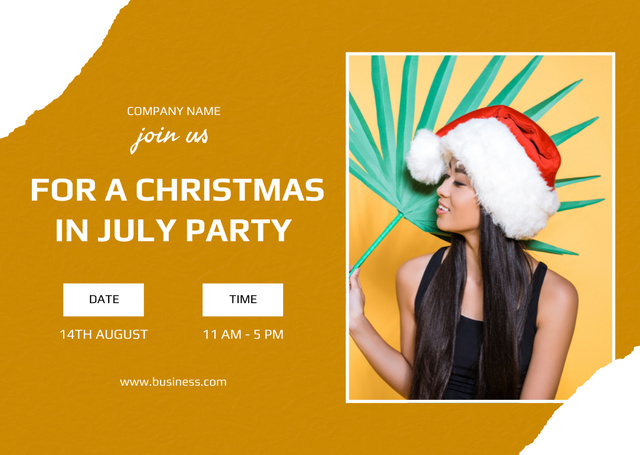 X-mas Party Announcement with Attractive Asian Woman Flyer A6 Horizontal Πρότυπο σχεδίασης