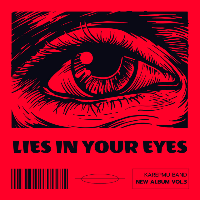 Black eye illustration,titles and graphic elements on red background Album Cover Modelo de Design
