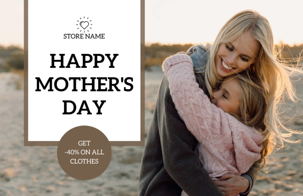 Happy Hugging Mother and Daughter on Mother's Day Thank You Card 5.5x8.5in Design Template