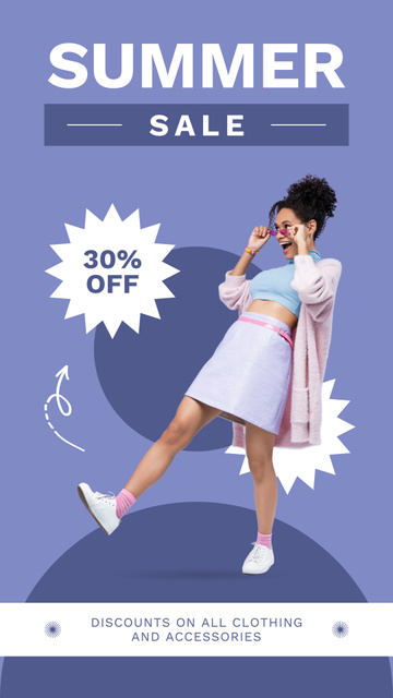 Summer Fashion Sale Ad on Purple Instagram Story Modelo de Design