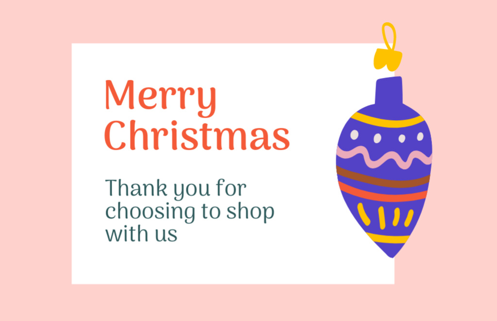 Thankful Phrase with Cute Christmas Tree Toy Thank You Card 5.5x8.5in Šablona návrhu