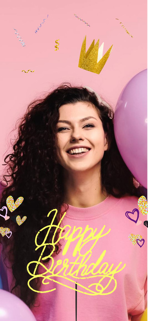 Excellent Happy Birthday Greetings In Pink With Balloons Snapchat Geofilter Modelo de Design