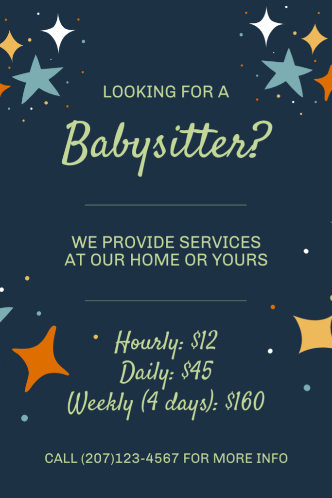 Babysitter Services Ad on Deep Blue Flyer 4x6in Šablona návrhu
