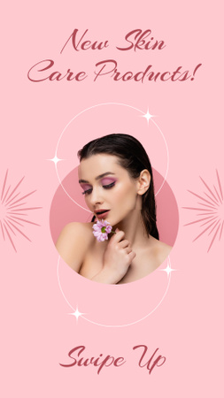 Lady with Flower for New Skincare Products Ad Instagram Story Design Template