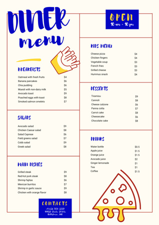 Diner Dishes List in Blue Menu – шаблон для дизайну