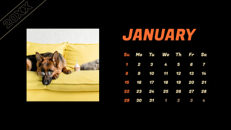 Funny Animals on Sofa with Owners Calendar Design Template